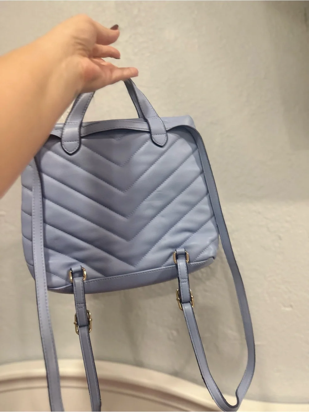 a new day Quilted Light Blue Backpack Purse with Top Handles